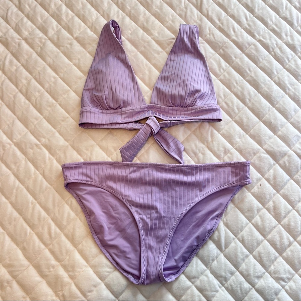 Aerie Triangle Low Bottom Robbed Knot tie Bikini Set Women L/XL